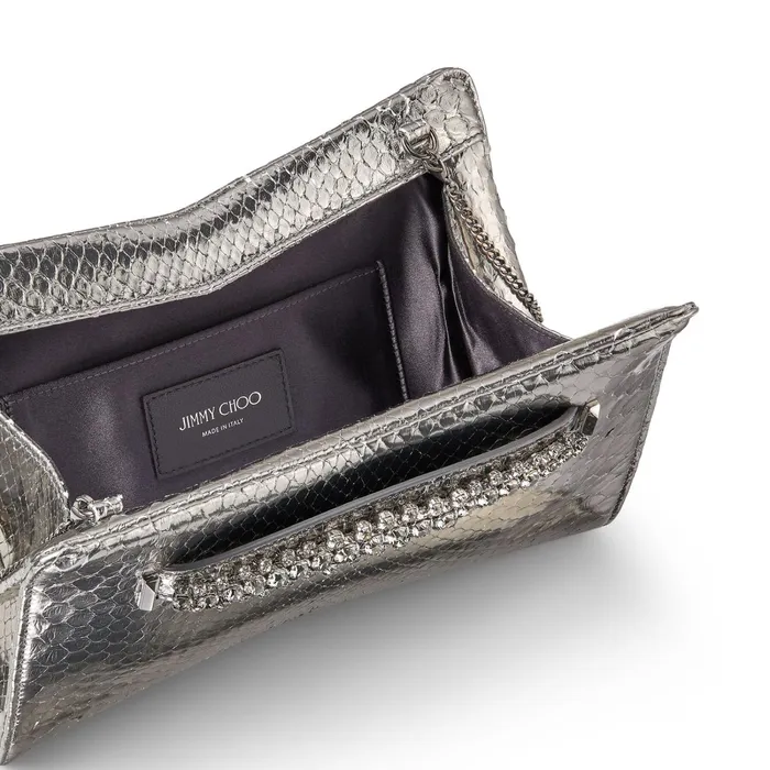 Venus Steel Python Clutch Bag With Crystal Detailing Steel Women JIMMY CHOO Clutch Bags
