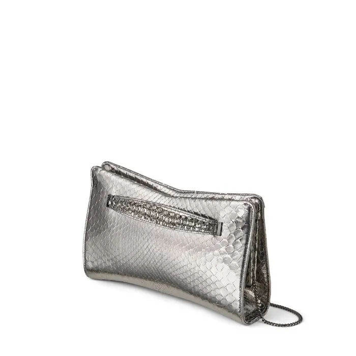 Venus Steel Python Clutch Bag With Crystal Detailing Steel Women JIMMY CHOO Clutch Bags