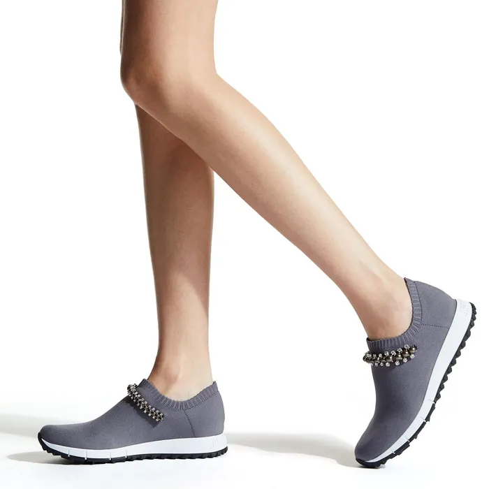 Verona Dusk Knit Trainers With Grey Pearl And Crystal Detailing Duskgrey Women JIMMY CHOO Sneakers