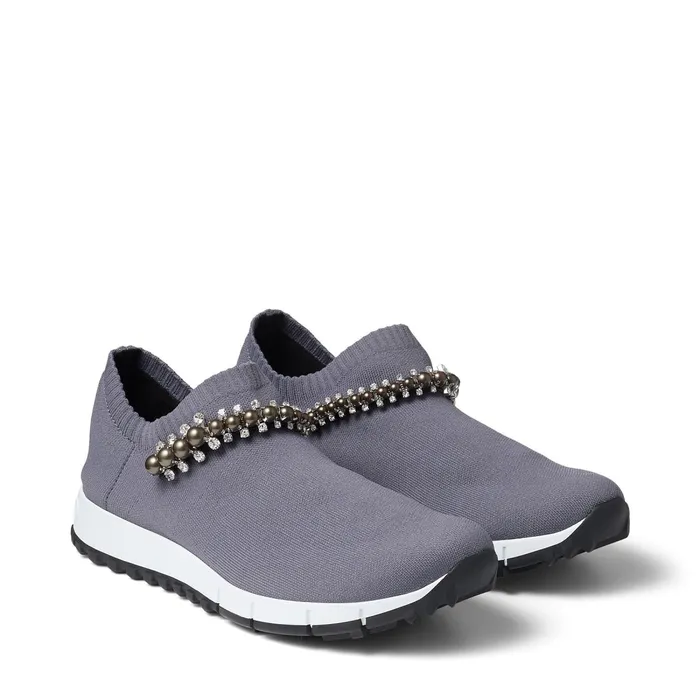 Verona Dusk Knit Trainers With Grey Pearl And Crystal Detailing Duskgrey Women JIMMY CHOO Sneakers