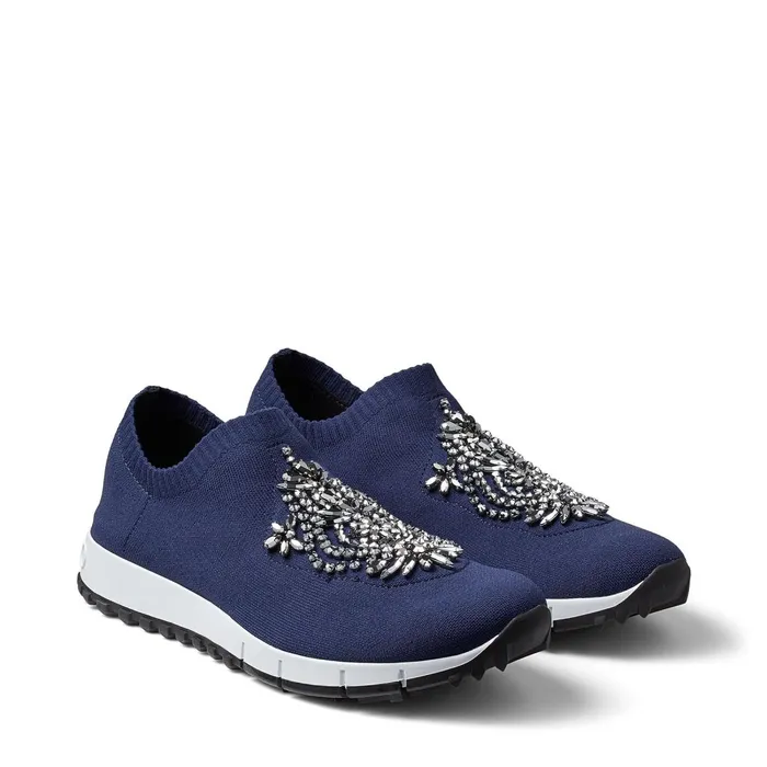 Verona Navy Knit Trainers With Jewel Embroidery Navynavy Women JIMMY CHOO Sneakers