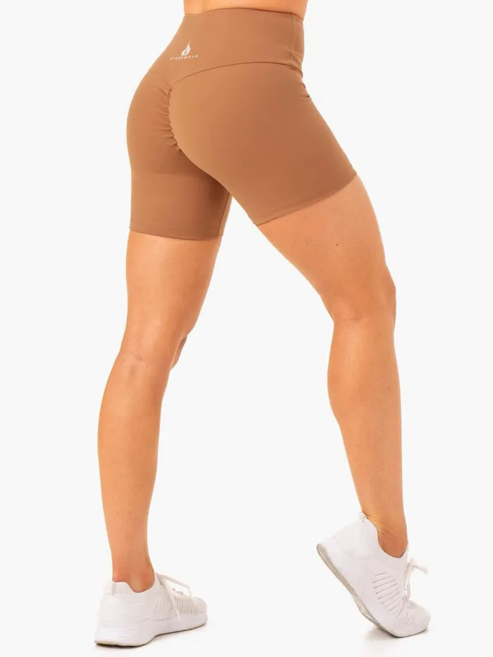 Vital Mid Length Scrunch Shorts 8211 Mocha Women Ryderwear Gym Shorts