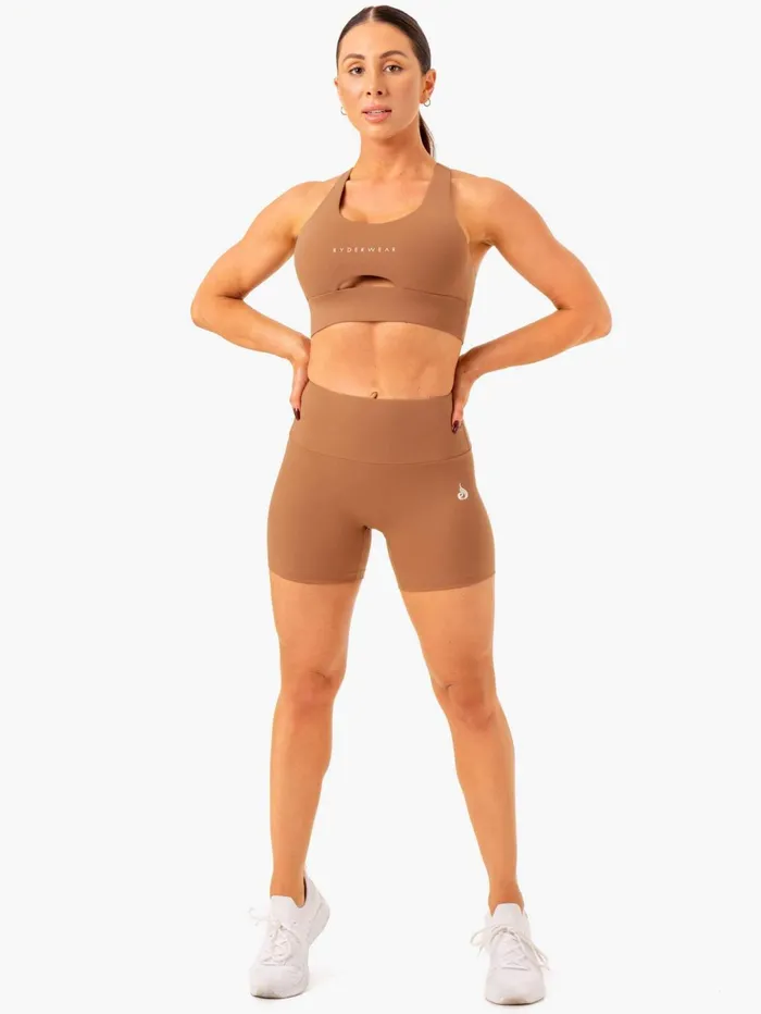 Vital Mid Length Scrunch Shorts 8211 Mocha Women Ryderwear Gym Shorts