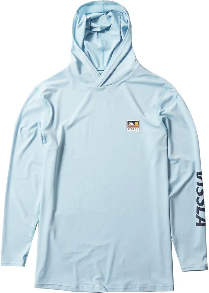 Wetsuit Tops and Lycra Men Vissla Twisted Eco Hooded Long Sleeve Lycra Rash Guard COOL BLUE HEATHER Wetsuit Tops and Lycra Men Vissla Twisted Eco Hooded Long Sleeve Lycra Rash Guard COOL BLUE HEATHER