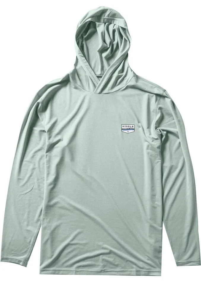 Wetsuit Tops and Lycra Men Vissla Twisted Eco Hooded Long Sleeve Lycra Rash Guard Sea Green Heather
