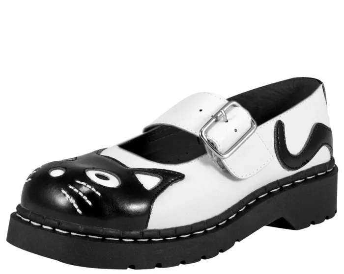 White And Black Kitty Mary Jane Women TUK Shoes Mary Janes
