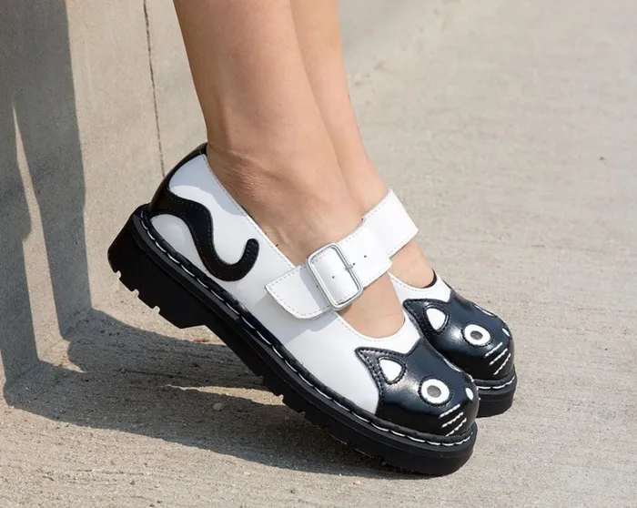 White And Black Kitty Mary Jane Women TUK Shoes Mary Janes White And Black Kitty Mary Jane Women TUK Shoes Mary Janes