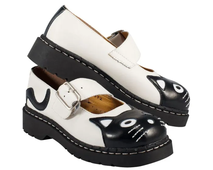 White And Black Kitty Mary Jane Women TUK Shoes Mary Janes White And Black Kitty Mary Jane Women TUK Shoes Mary Janes