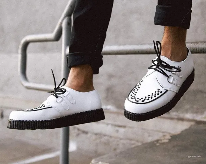 White Faux Leather Vegan Viva Low Sole Creepers Women TUK Shoes Vegan White Faux Leather Vegan Viva Low Sole Creepers Women TUK Shoes Vegan