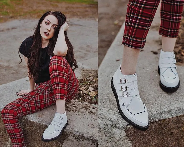 White TUKskin 3Buckle Creeper Boot Shoe Women TUK Shoes Boots
