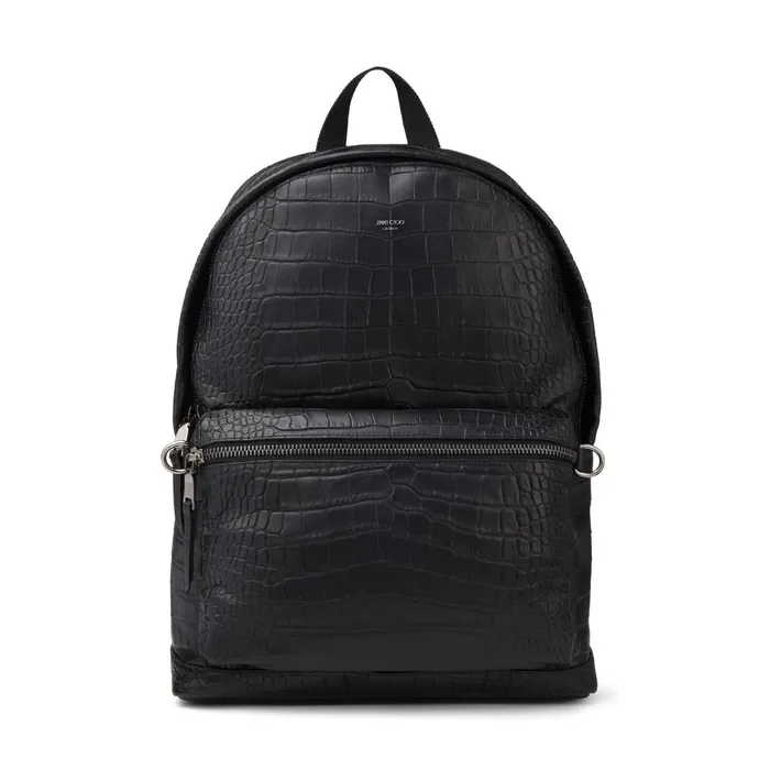 Wilmer Black CrocEmbossed Leather Backpack Black Men JIMMY CHOO Bags