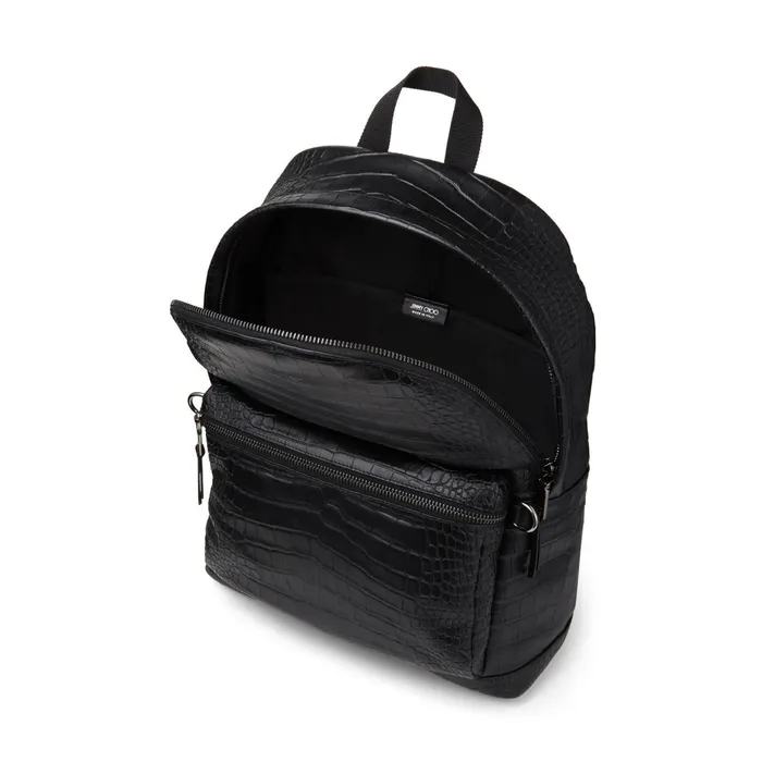 Wilmer Black CrocEmbossed Leather Backpack Black Men JIMMY CHOO Bags