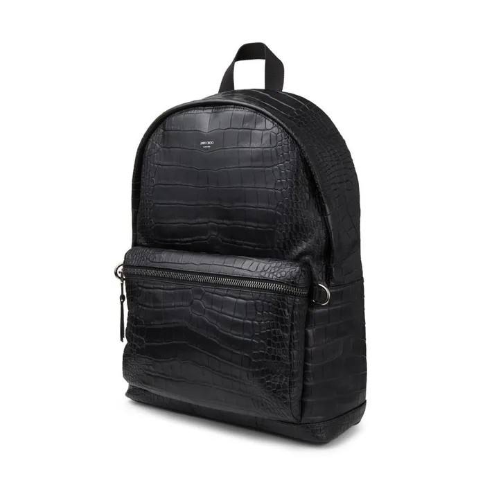 Wilmer Black CrocEmbossed Leather Backpack Black Men JIMMY CHOO Bags