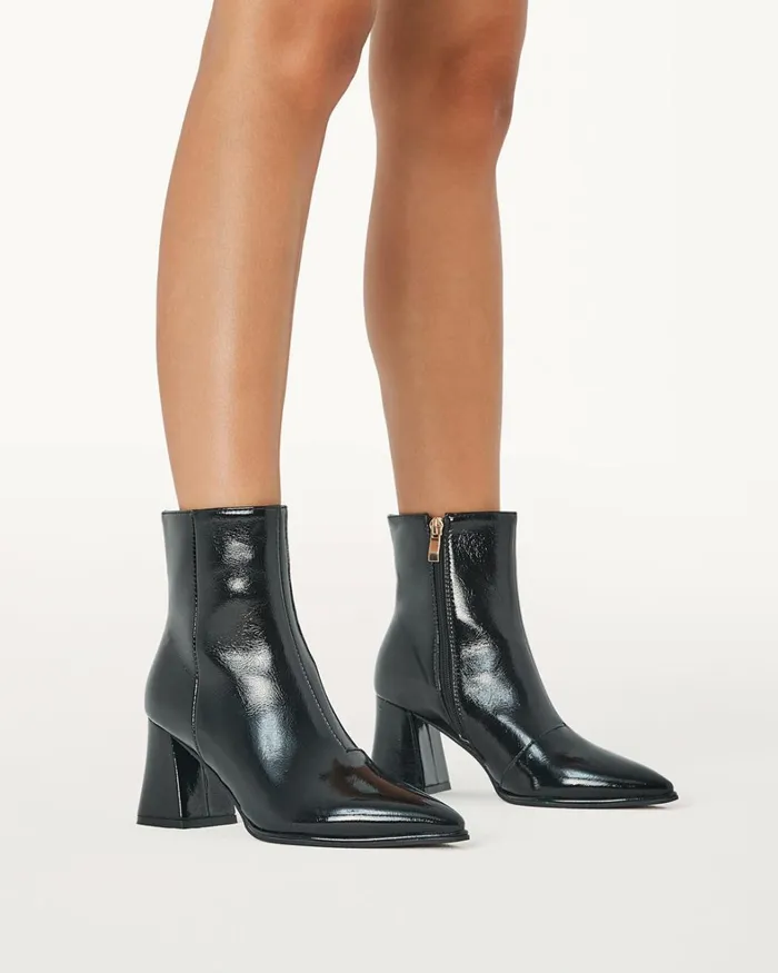 Women Ankle Boots Billini CADEN 8211 BLACK CRINKLE PATENT