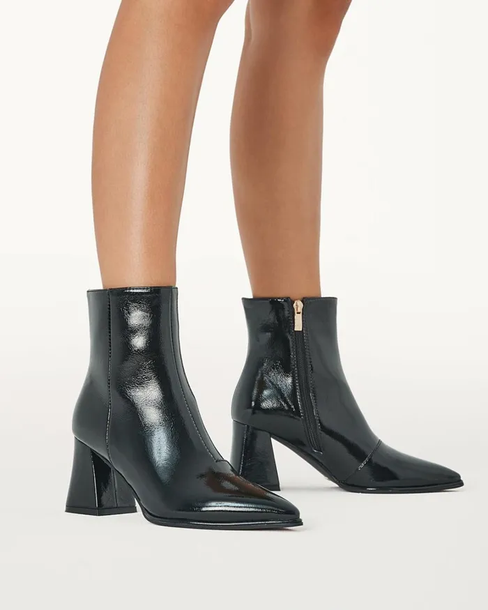 Women Ankle Boots Billini CADEN 8211 BLACK CRINKLE PATENT