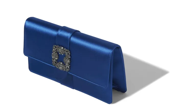 Women Bags Manolo Blahnik CAPRI Blue Satin Jewel Buckle Clutch Women Bags Manolo Blahnik CAPRI Blue Satin Jewel Buckle Clutch