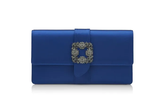 Women Bags Manolo Blahnik CAPRI Blue Satin Jewel Buckle Clutch Women Bags Manolo Blahnik CAPRI Blue Satin Jewel Buckle Clutch