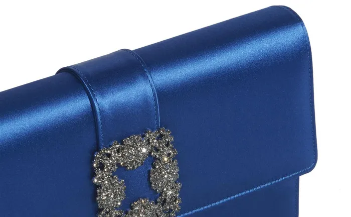Women Bags Manolo Blahnik CAPRI Blue Satin Jewel Buckle Clutch Women Bags Manolo Blahnik CAPRI Blue Satin Jewel Buckle Clutch