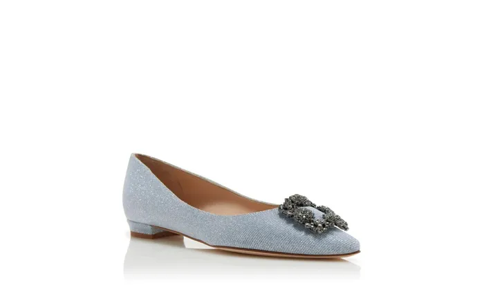 Women Ballerinas Manolo Blahnik HANGISIFLAT GLITTER Silver Glitter Fabric Jewel Buckle Flat Shoes Women Ballerinas Manolo Blahnik HANGISIFLAT GLITTER Silver Glitter Fabric Jewel Buckle Flat Shoes
