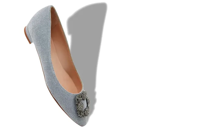Women Ballerinas Manolo Blahnik HANGISIFLAT GLITTER Silver Glitter Fabric Jewel Buckle Flat Shoes Women Ballerinas Manolo Blahnik HANGISIFLAT GLITTER Silver Glitter Fabric Jewel Buckle Flat Shoes