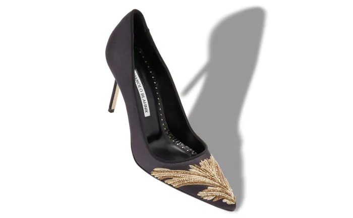 Women BB Manolo Blahnik BB 90 Black Silk Embroidered Pointed Toe Pumps Women BB Manolo Blahnik BB 90 Black Silk Embroidered Pointed Toe Pumps