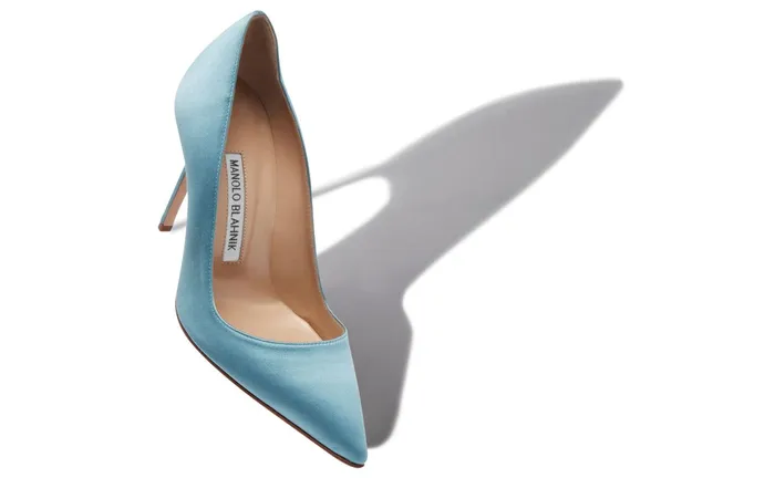 Women BB Manolo Blahnik BB Light Blue Satin Pointed Toe Pumps Women BB Manolo Blahnik BB Light Blue Satin Pointed Toe Pumps