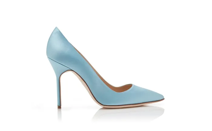 Women BB Manolo Blahnik BB Light Blue Satin Pointed Toe Pumps Women BB Manolo Blahnik BB Light Blue Satin Pointed Toe Pumps