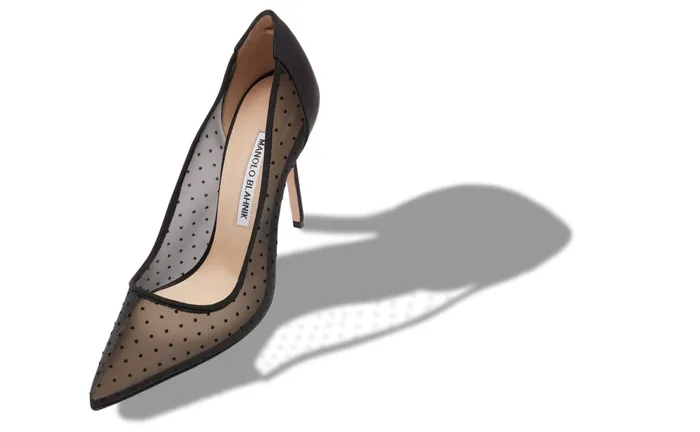 Women BB Manolo Blahnik BB MESH Black Mesh Polka Dot Pointed Toe Pumps Women BB Manolo Blahnik BB MESH Black Mesh Polka Dot Pointed Toe Pumps