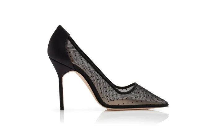 Women BB Manolo Blahnik BB MESH Black Mesh Polka Dot Pointed Toe Pumps Women BB Manolo Blahnik BB MESH Black Mesh Polka Dot Pointed Toe Pumps