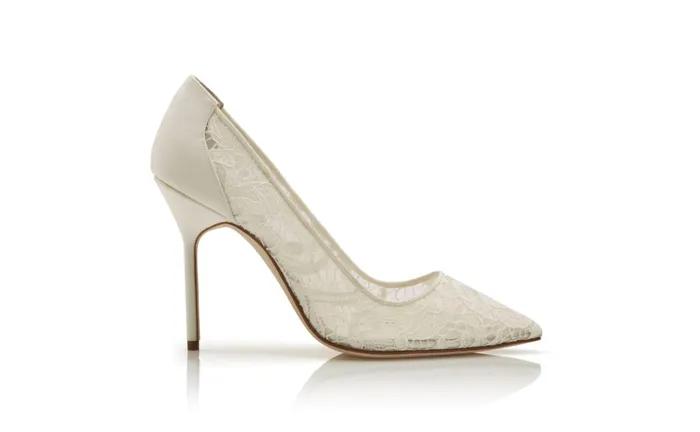 Women BB Manolo Blahnik BBLA BRIDE White Lace Pointed Toe Pumps Women BB Manolo Blahnik BBLA BRIDE White Lace Pointed Toe Pumps