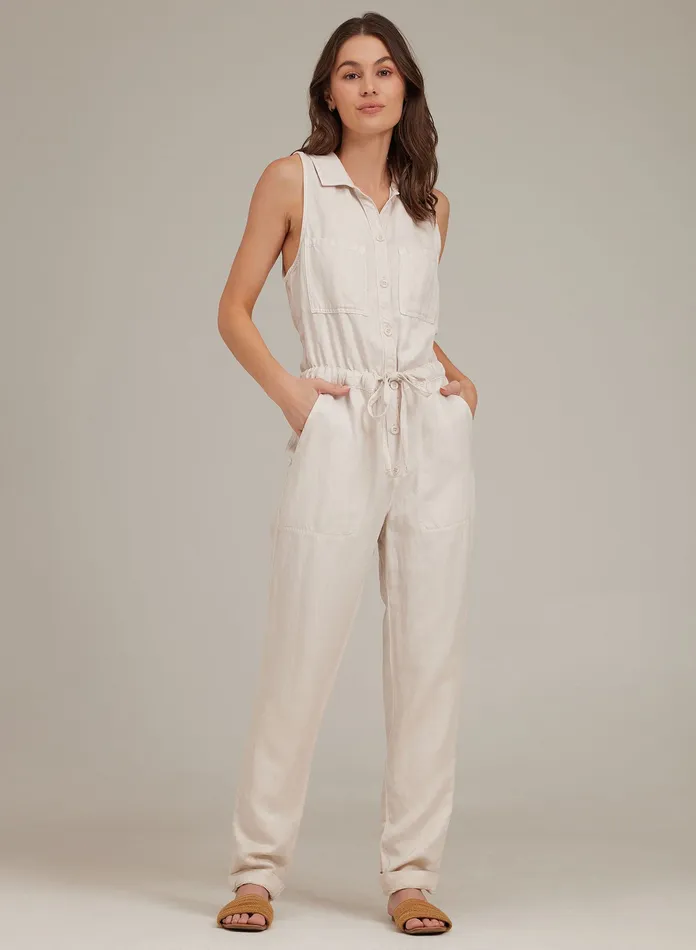 Women Bella Dahl Jumpsuits and Rompers Sierra Linen Pocket Jumpsuit 8211 Soft Flax SOFT FLAX