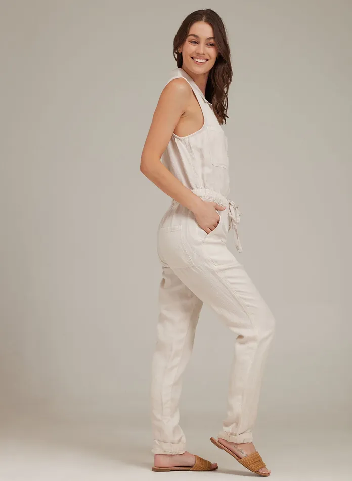 Women Bella Dahl Jumpsuits and Rompers Sierra Linen Pocket Jumpsuit 8211 Soft Flax SOFT FLAX