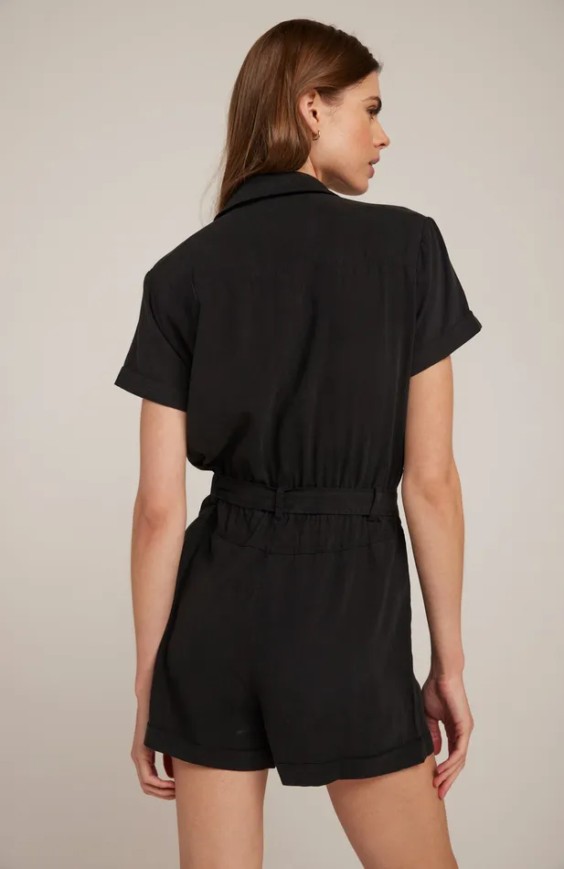 Women Bella Dahl Jumpsuits and Rompers Utility Rolled Hem Tencel Romper 8211 Vintage Black VINTAGE BLACK