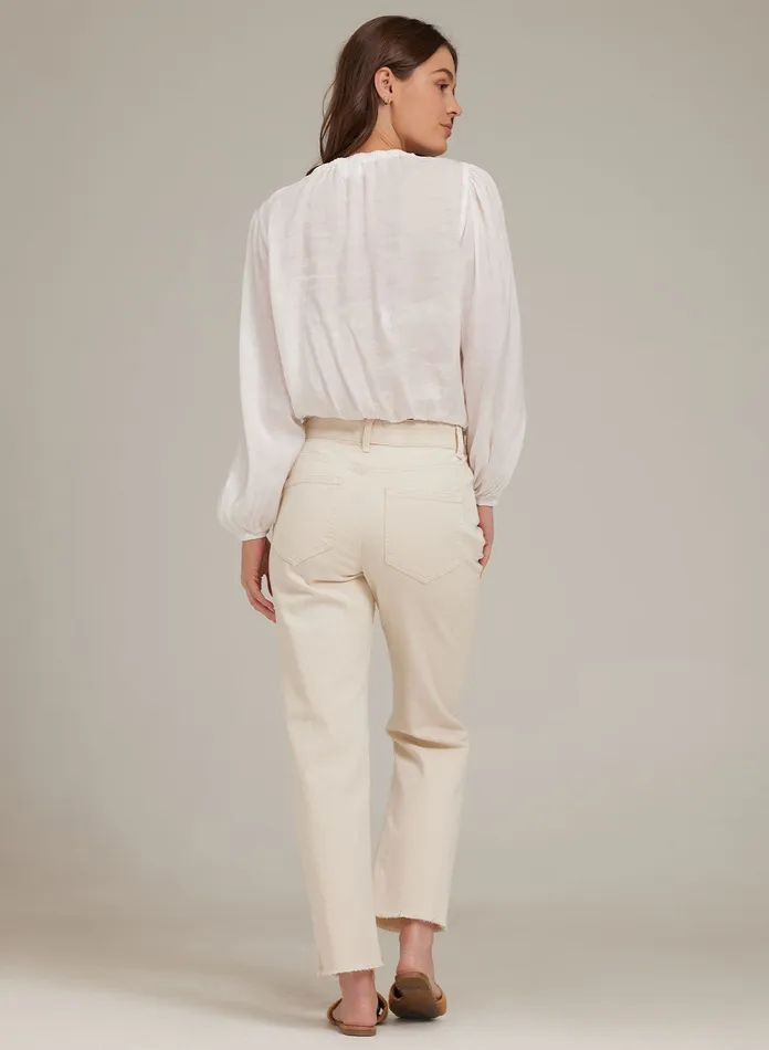 Women Bella Dahl Long Sleeve Elastic Shirred Top 8211 White WHITE
