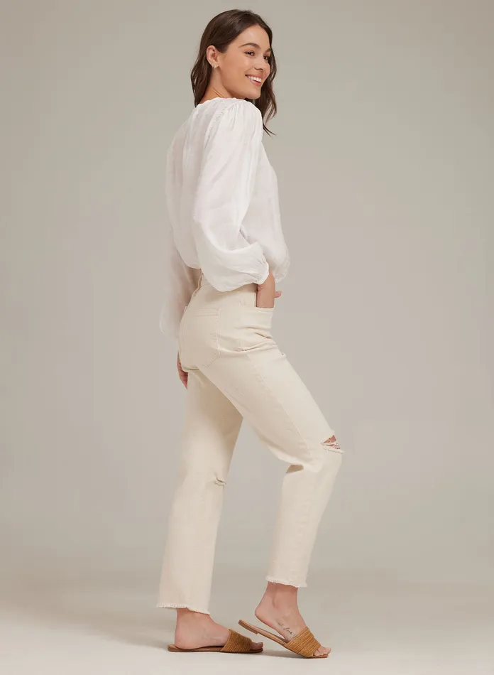 Women Bella Dahl Long Sleeve Elastic Shirred Top 8211 White WHITE