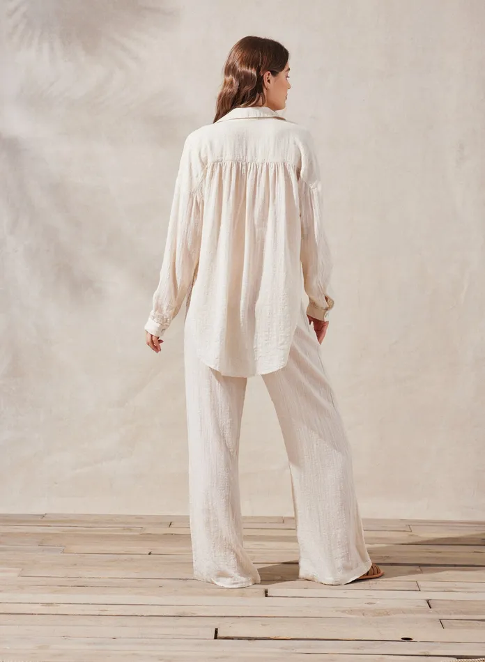 Women Bella Dahl Long Sleeve Flowy Beach Button Down Shirt 8211 Natural Linen NATURAL LINEN