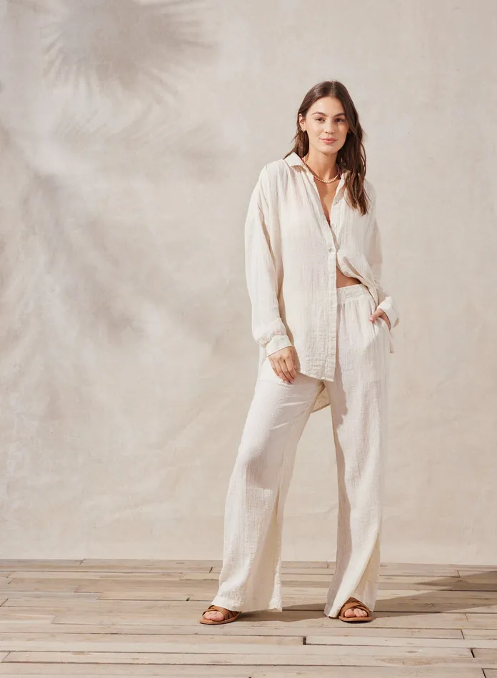 Women Bella Dahl Long Sleeve Flowy Beach Button Down Shirt 8211 Natural Linen NATURAL LINEN