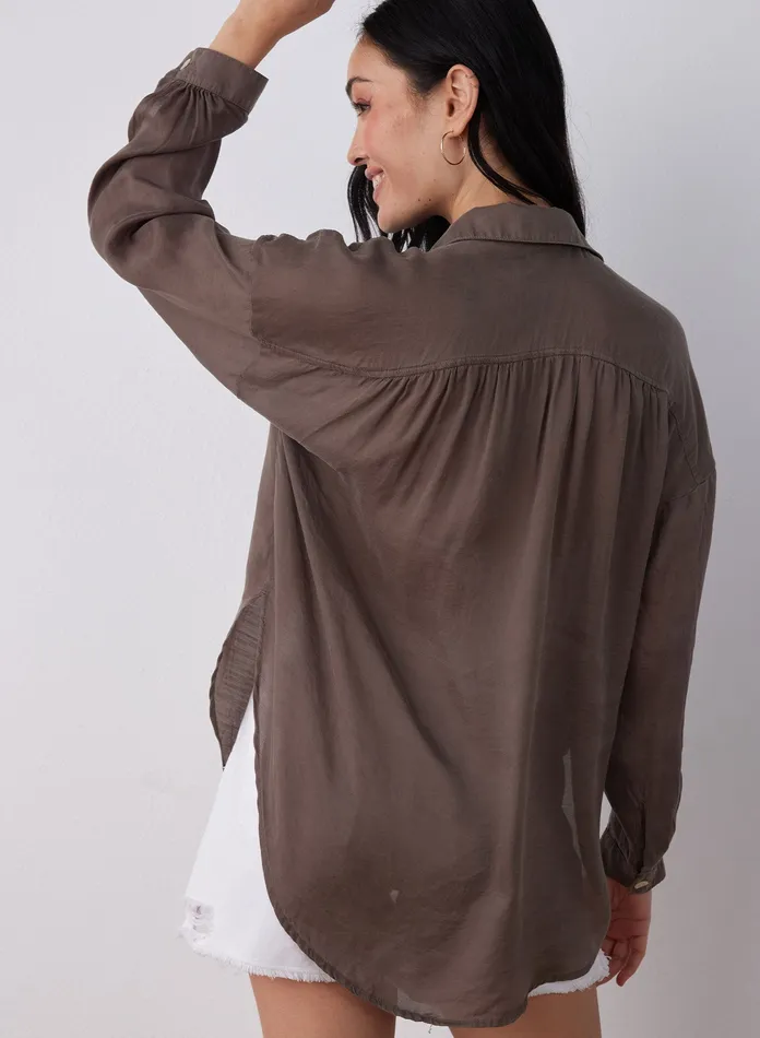 Women Bella Dahl Long Sleeve Flowy Beach Shirt 8211 Sierra Brown SIERRA BROWN