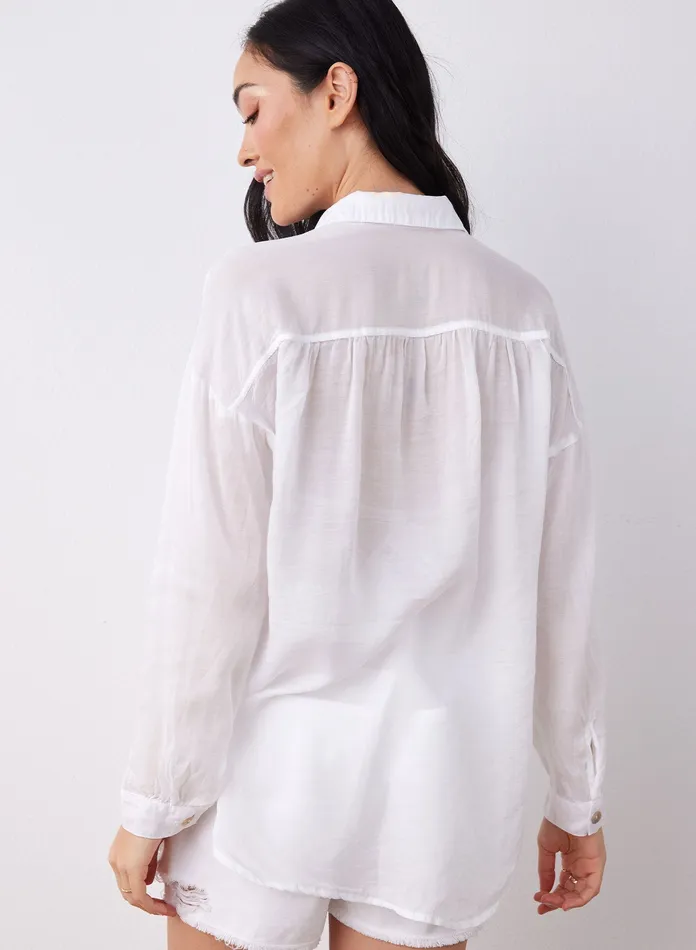 Women Bella Dahl Long Sleeve Flowy Beach Shirt 8211 White WHITE