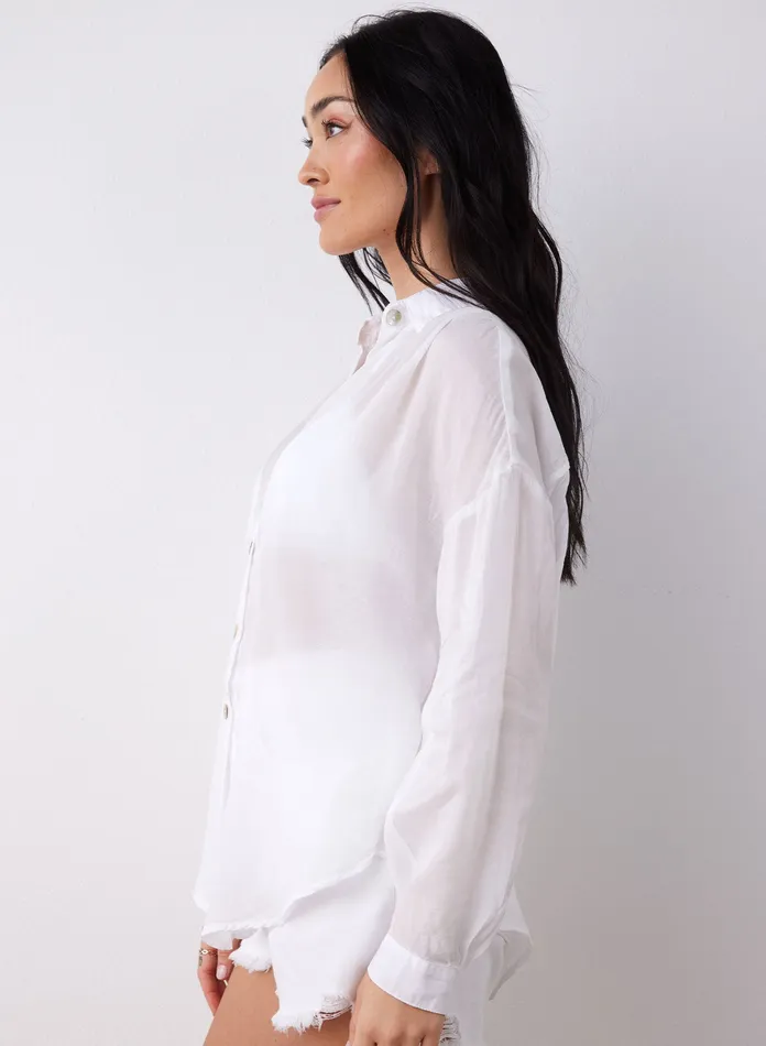 Women Bella Dahl Long Sleeve Flowy Beach Shirt 8211 White WHITE