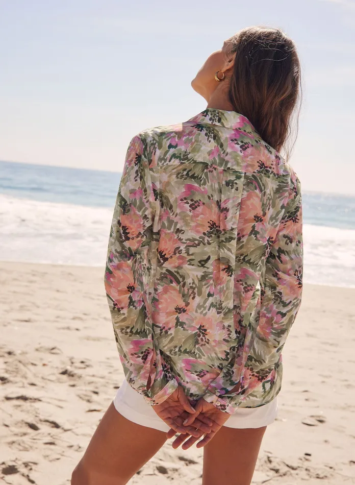 Women Bella Dahl Long Sleeve Full Button Down Hipster Shirt 8211 Oasis Floral Print OASIS FLORAL PRINT