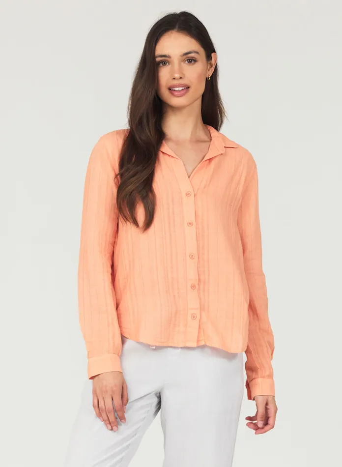 Women Bella Dahl Long Sleeve Long Sleeve Classic Button Down 8211 Orange Nectar ORANGE NECTAR Women Bella Dahl Long Sleeve Long Sleeve Classic Button Down 8211 Orange Nectar ORANGE NECTAR