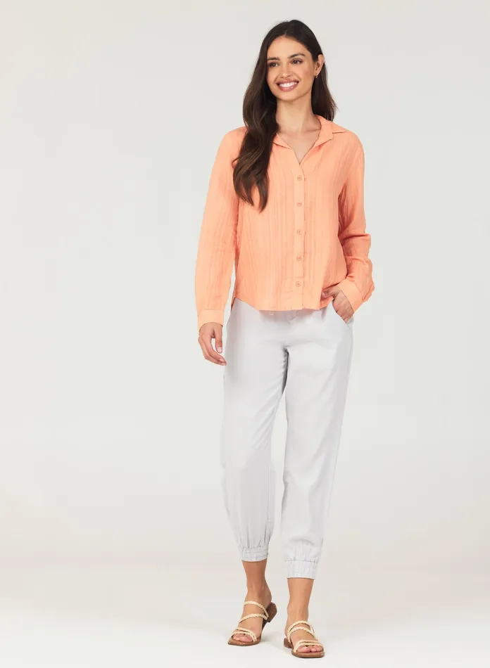 Women Bella Dahl Long Sleeve Long Sleeve Classic Button Down 8211 Orange Nectar ORANGE NECTAR