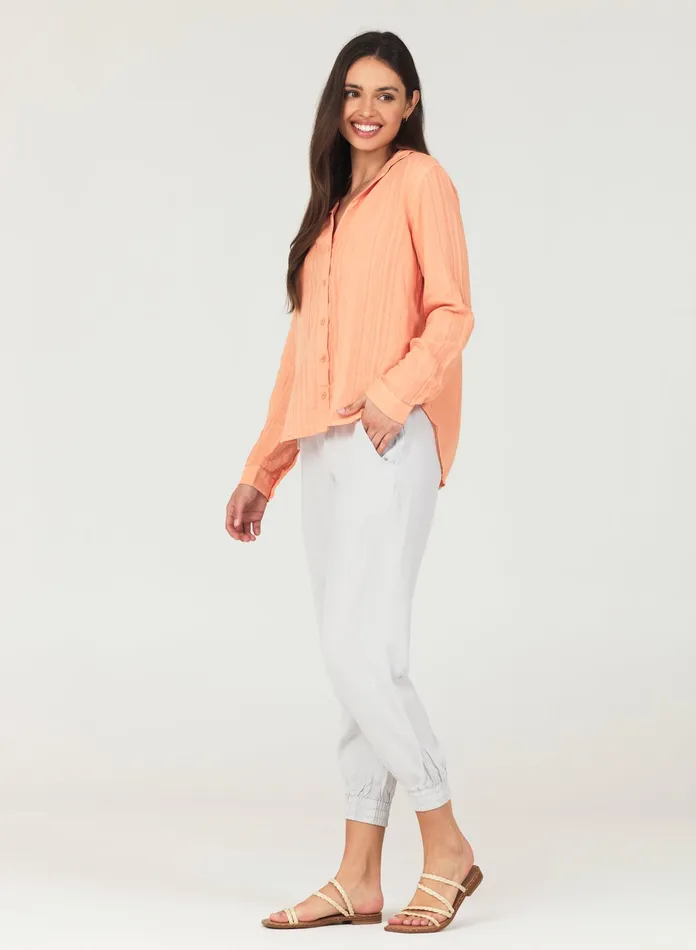 Women Bella Dahl Long Sleeve Long Sleeve Classic Button Down 8211 Orange Nectar ORANGE NECTAR