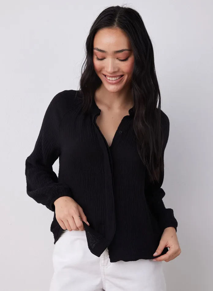 Women Bella Dahl Long Sleeve Long Sleeve Shirred Raglan Shirt 8211 Black BLACK Women Bella Dahl Long Sleeve Long Sleeve Shirred Raglan Shirt 8211 Black BLACK