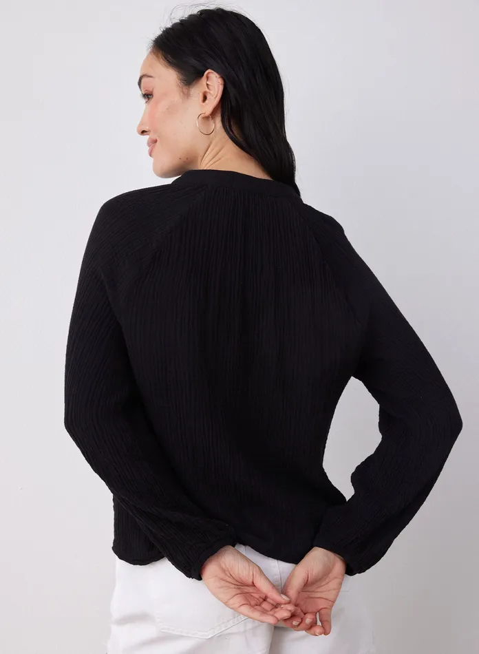Women Bella Dahl Long Sleeve Long Sleeve Shirred Raglan Shirt 8211 Black BLACK