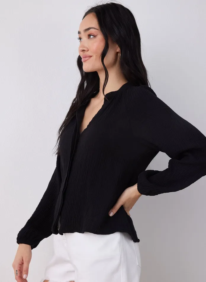 Women Bella Dahl Long Sleeve Long Sleeve Shirred Raglan Shirt 8211 Black BLACK