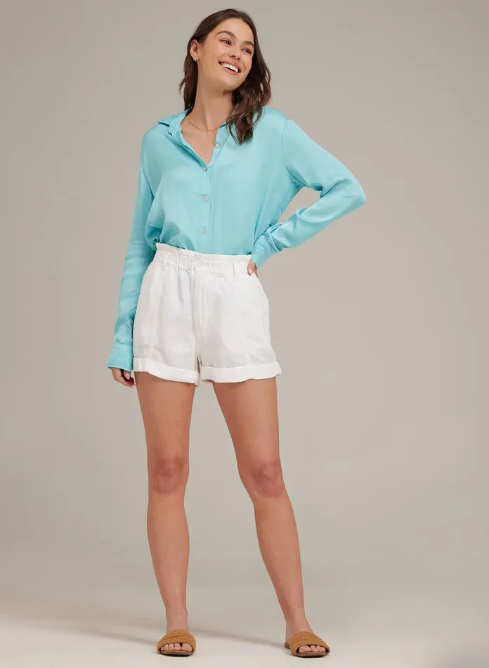 Women Bella Dahl Long Sleeve Satin Side Slit Button Down 8211 Crystal Water CRYSTAL WATER