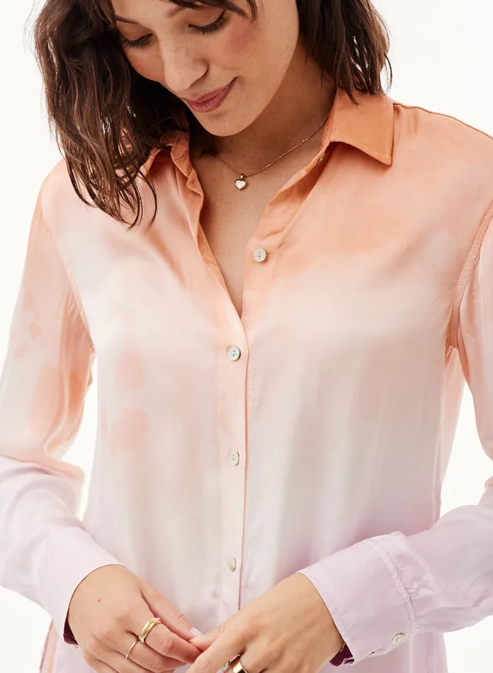 Women Bella Dahl Long Sleeve Satin Side Slit Button Down 8211 Orchid Sunset Dye ORCHID SUNSET DYE