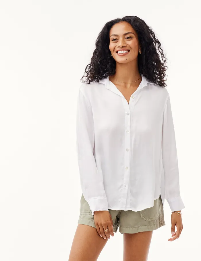 Women Bella Dahl Long Sleeve Side Slit Button Down Shirt 8211 White WHITE
